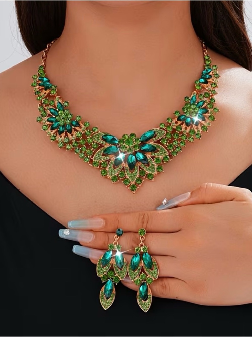 Emerald Crystal Floral Statement Necklace for Women